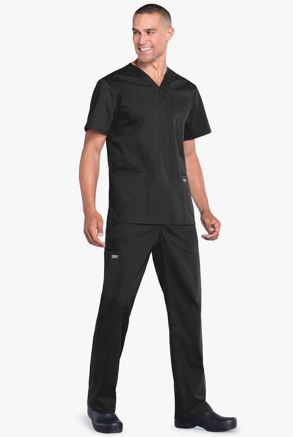 Cherokee Workwear Professionals Men's 4-Pocket STRETCH V-Neck Scrub Top - Tall - Black - 2