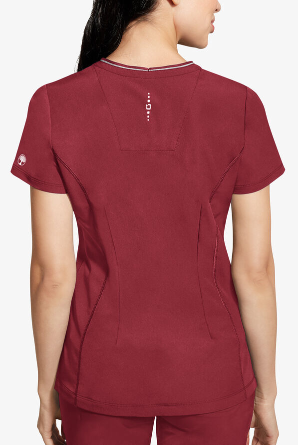 Blusa m&eacute;dica Healing Hands 360 Sonia Reflective STRETCH con cuello en Y con cremallera y 3 bolsillos para mujer - Garnet Red - 3