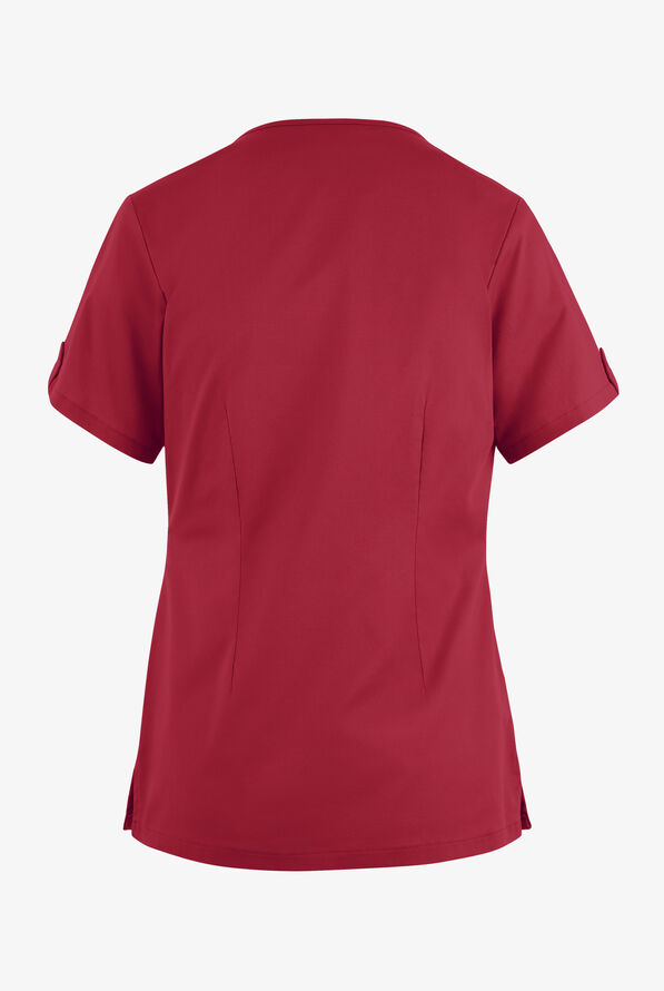Butter-Soft STRETCH Women's 6-Pocket V-Neck Scrub Top - Ruby - 4