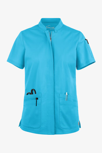 Butter-Soft STRETCH Women's 6-Pocket Collar Neck Zip Front Scrub Top