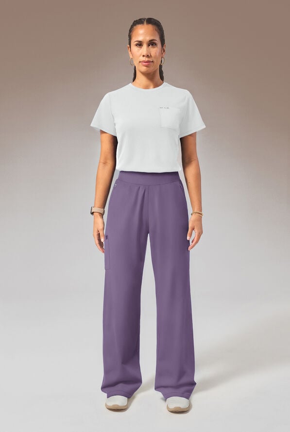 Hypothesis Y-Band Women's 6-Pocket Yoga-Style Knit Waist Wide Leg Scrub Pant - PURPLE DUSK - 7