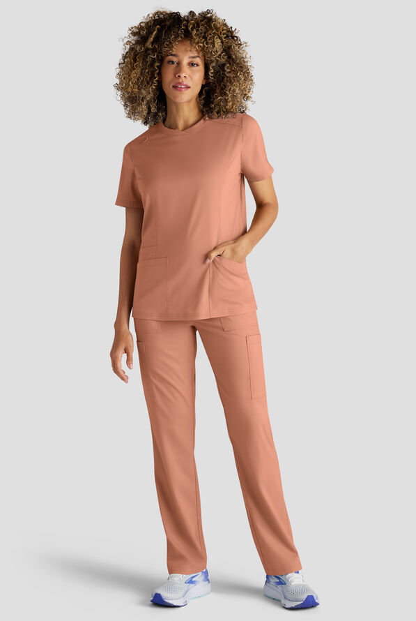 Butter-Soft STRETCH FLXTEK+ Women's 3-Pocket Crew Neck Scrub Top - Terracotta - 5