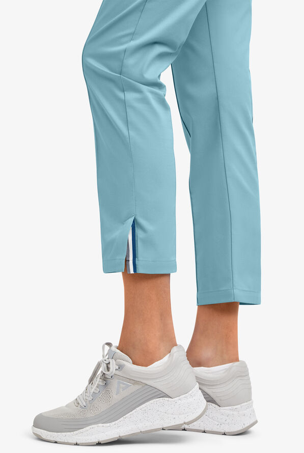 Butter-Soft STRETCH Women's 6-Pocket Pin-Tuck Crop Slim with Sport Trim Detail Scrub Pants - Dew Drop/Silver Melange - 6