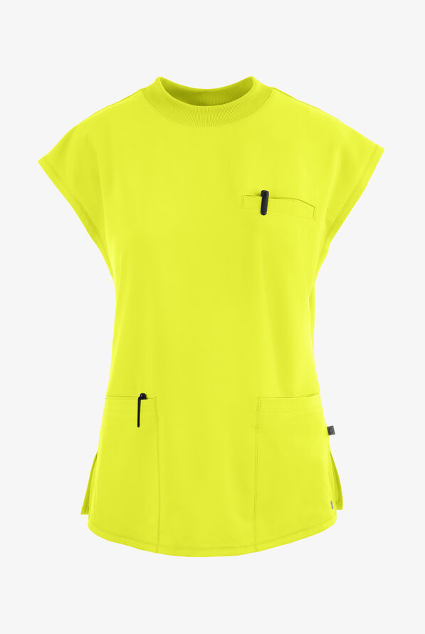 Infinity Women's 4-Pocket STRETCH Dolman Sleeve Rib-Knit Mock Neck Scrub Top - Lime Time - 1