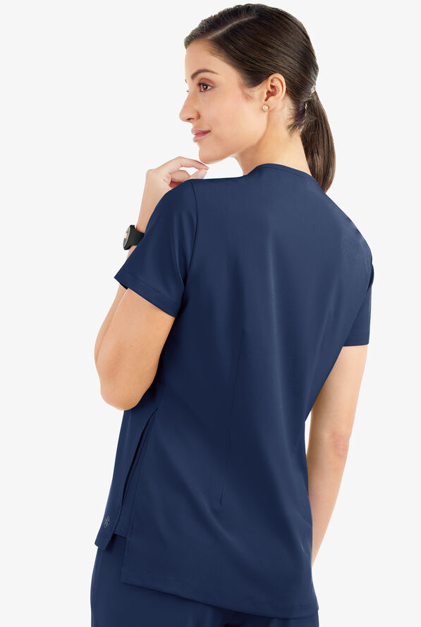 Easy STRETCH Taylor Women's 3-Pocket High Low Hem V-Neck Scrub Top - Navy - 3