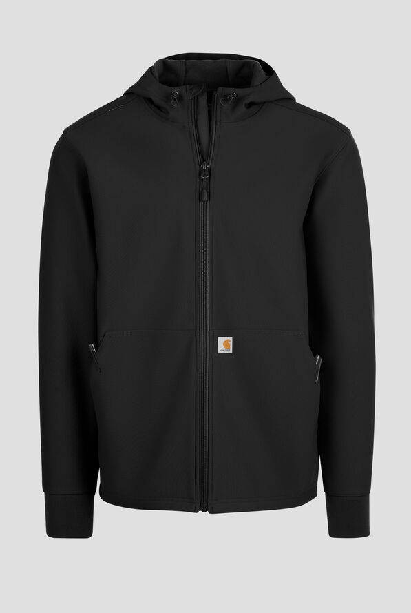 Carhartt Force Rugged Men's 3-Pocket Bonded Fleece Utility Zip Front Hoodie Scrub Jacket - Black - 1