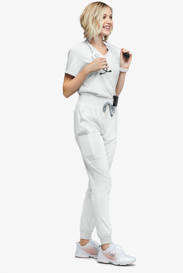 Easy STRETCH Olivia Women's 7-Pocket Slim Leg Jogger Scrub Pants - White - 5