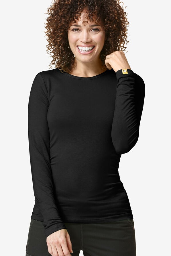Camiseta médica WonderWink STRETCH con mangas largas para mujer - Black - 2