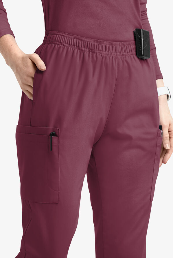 Butter-Soft Originals Women's 7-Pocket Tapered Jogger Cargo Scrub Pants - Wine - 2