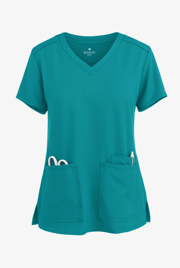 Med Couture Insight Women's 3-Pocket V-Neck Scrub Top - Teal - 1