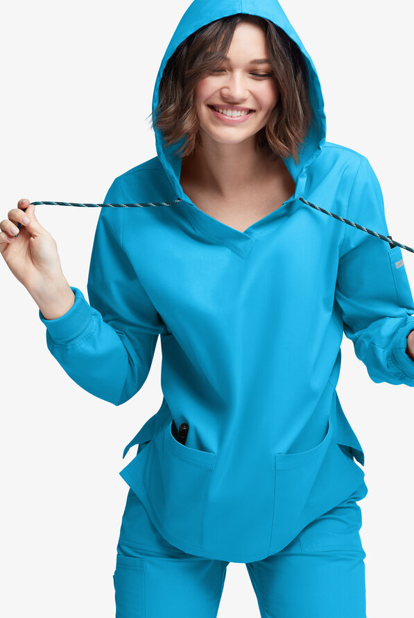 Sudadera m&eacute;dica manga larga Butter-Soft Originals con capucha y 5 bolsillos para mujer - Turquoise - 3