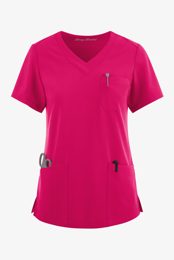 Easy STRETCH Tessa Women's 5-Pocket V-Neck Scrub Top - Flirt - 1