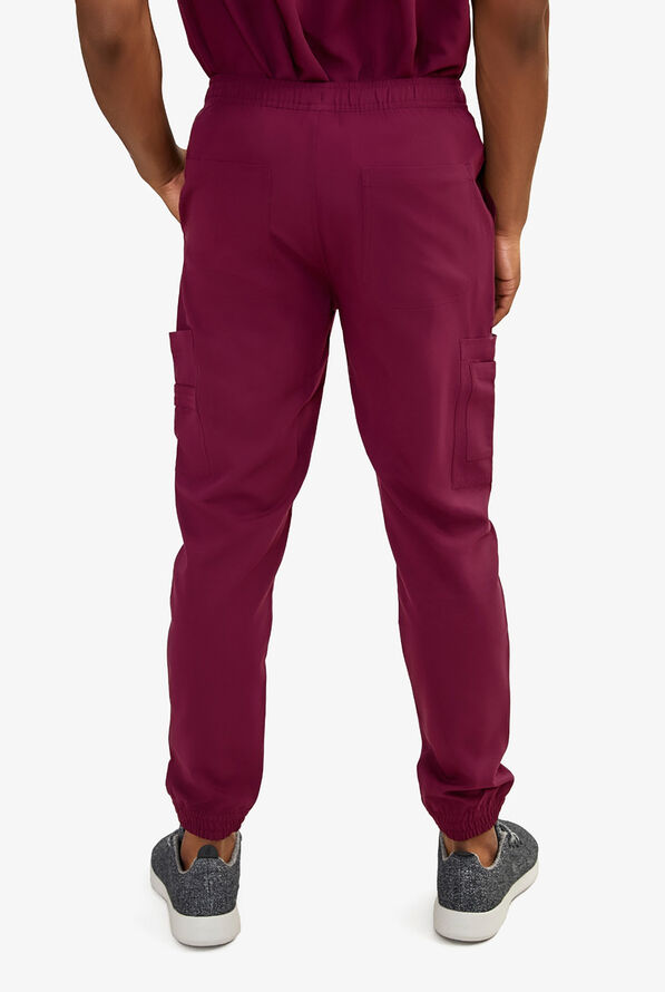 Keswi Men's 10-Pocket Jogger Scrub Pants - Wine - 3