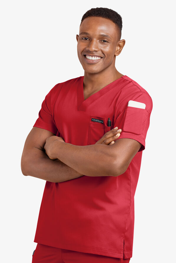 Advantage STRETCH Men's 4-Pocket V-Neck Scrub Top - Red - 6