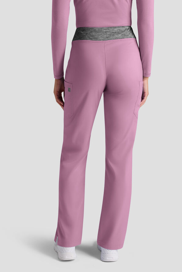 Butter-Soft STRETCH FLXTEK+ Women's 4-Pocket Knit Waistband Yoga Scrub Pants - Smokey Mauve / Charcoal Melange - 2
