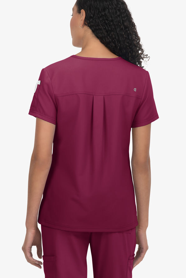 koi Cureology Aura Women's 3-Pocket Tuck In V-Neck Scrub Top - Wine - 2