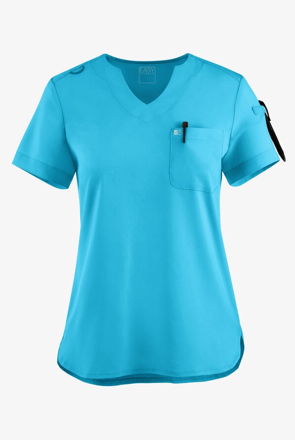 Blusa médica Easy STRETCH Nikki con cuello festoneado y 1 bolsillo para mujer - Turquoise - 1
