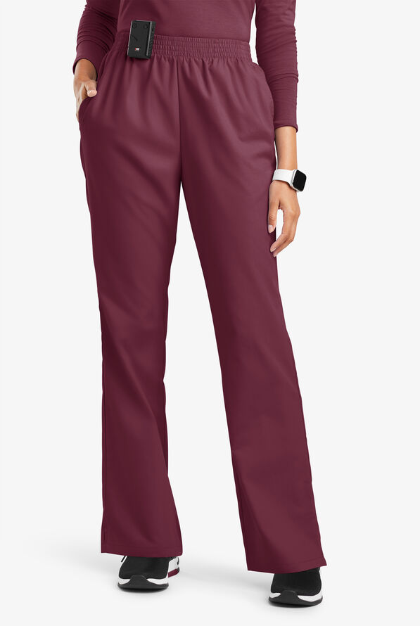 Butter-Soft Originals Women's 2-Pocket High Waisted Boot Cut Scrub Pants - Petite - Wine - 1