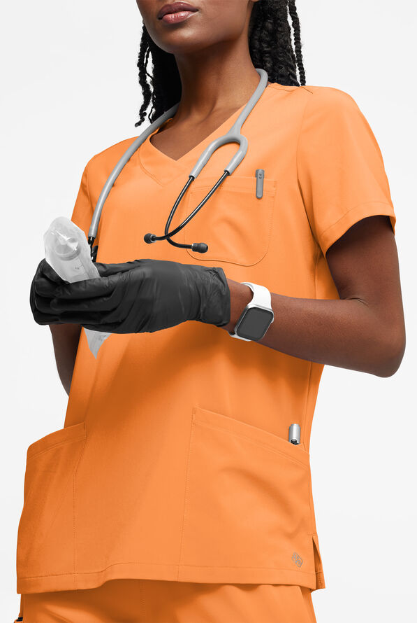 Easy STRETCH Tessa Women's 5-Pocket V-Neck Scrub Top - Apricot Crush - 2