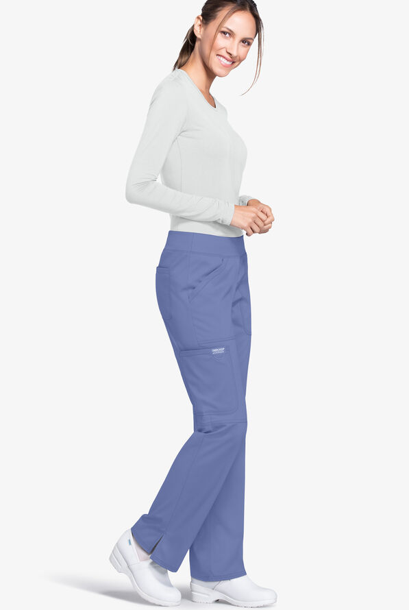 Cherokee Workwear Revolution Women's 4-Pocket STRETCH Pull-On Cargo Scrub Pants - Tall - Ceil Blue - 2