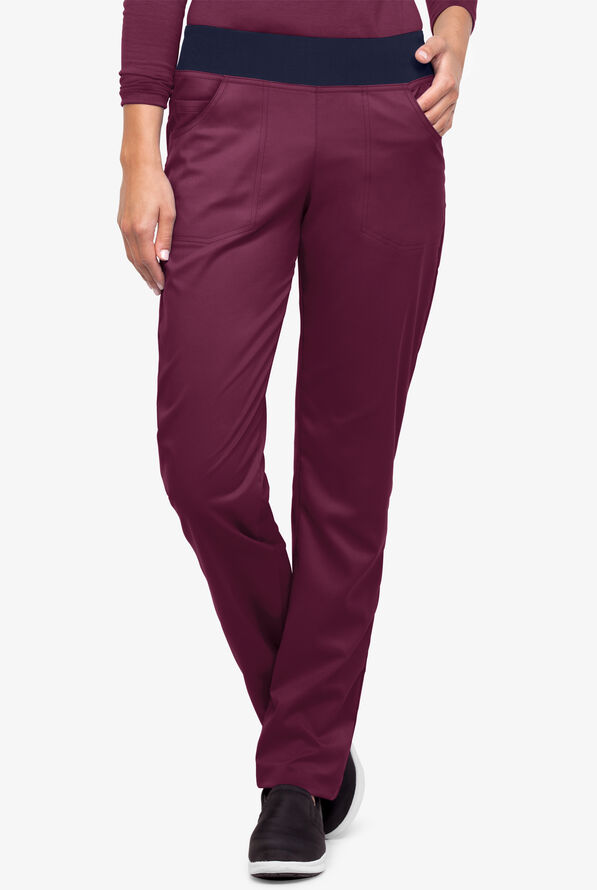 Strictly Scrubs Women's 3-Pocket Straight Leg Yoga Scrub Pants - Wine/Navy - 1