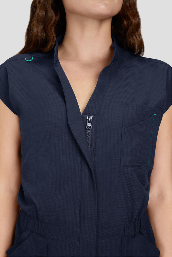 koi Solis Anja Women's 9-Pocket STRETCH Zip Front Dolman Sleeve Scrub Jumpsuit - Navy - 3