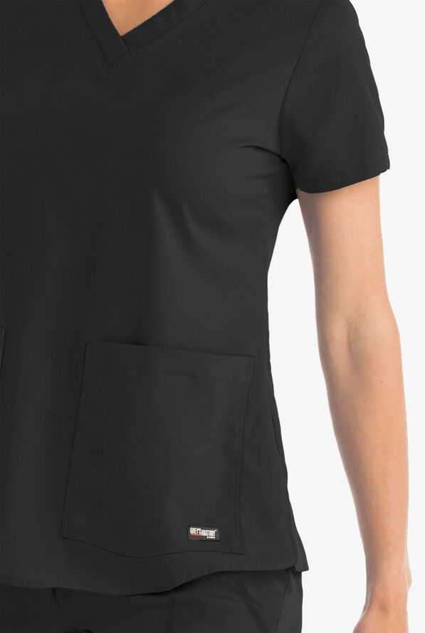 Blusa m&eacute;dica Grey's Anatomy de corte cl&aacute;sico con cuello en V y 2 bolsillos para mujer - Black - 3