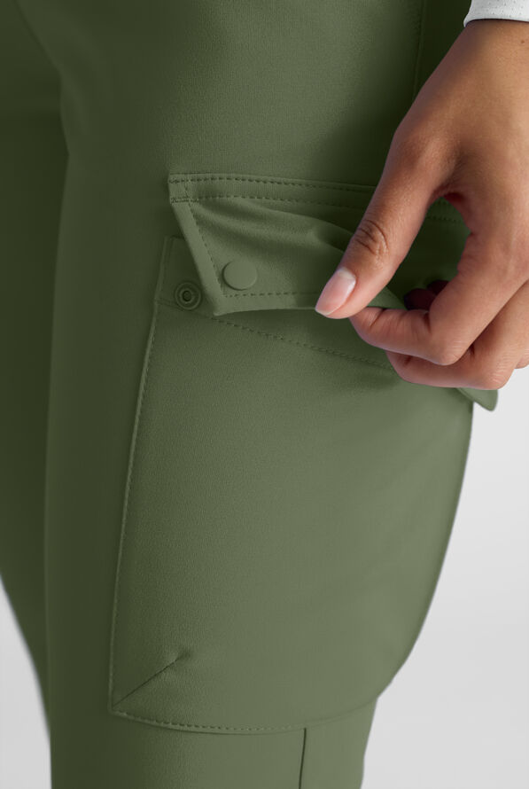 ReSurge Avon Women's 7-Pocket Flare Leg Cargo Scrub Pant - Petite - Light Olive - 4