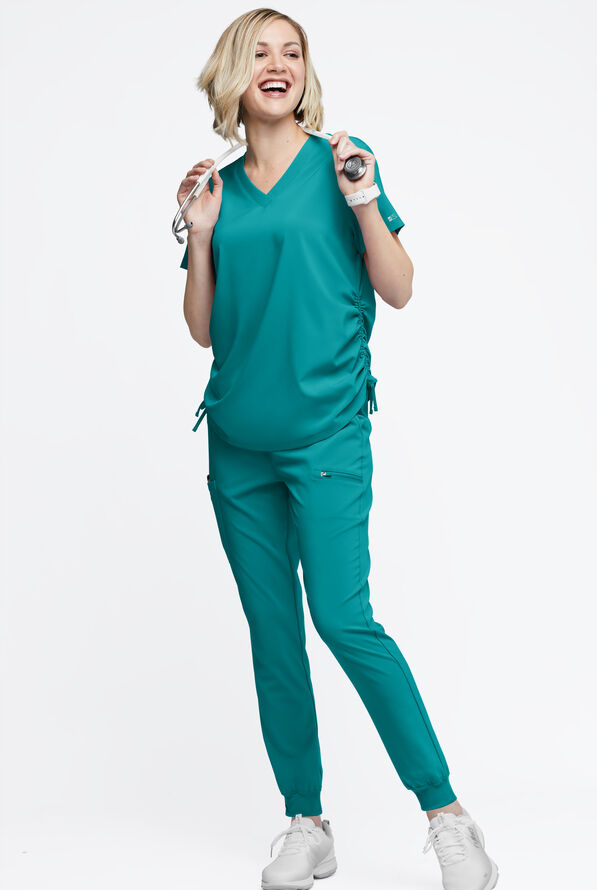Easy STRETCH Tori Women's Cooling Knit Back Maternity Scrub Top - Teal - 6