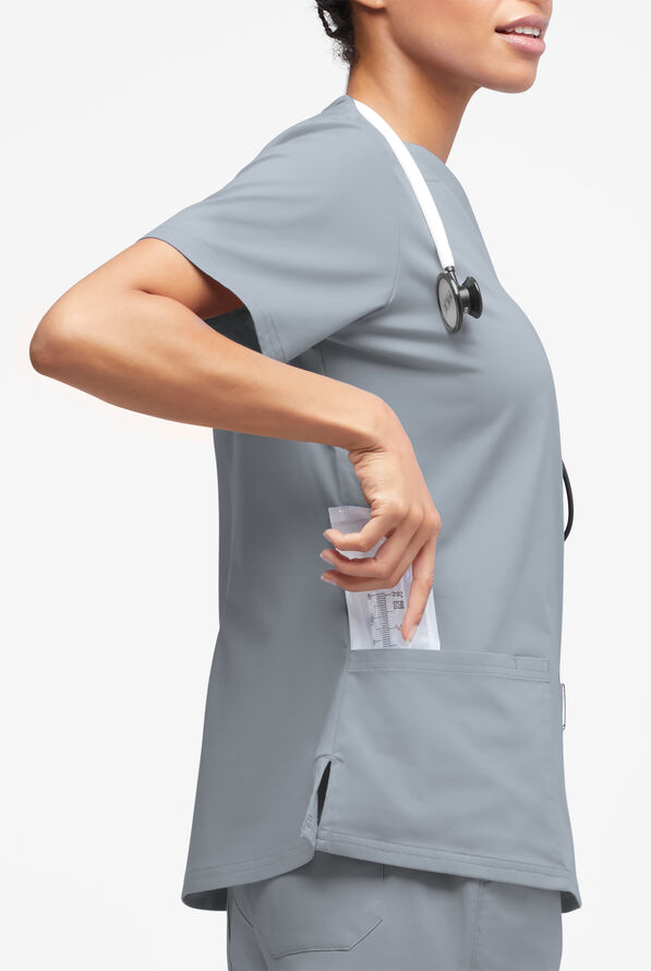 Butter-Soft STRETCH Women's 4-Pocket V-Neck Scrub Top - Silver - 3