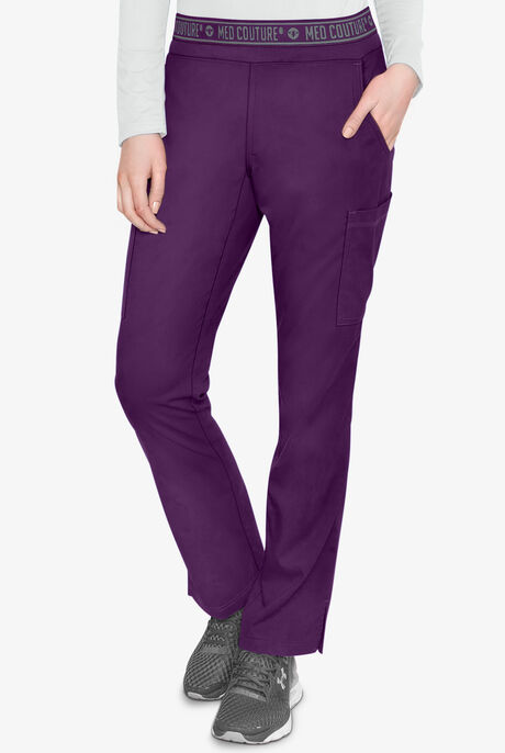 Med Couture Touch Women's 7-Pocket STRETCH Logo Elastic Double Cargo Yoga Scrub Pants