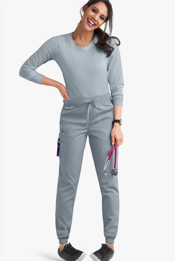 Butter-Soft STRETCH Women's 5-Pocket Cargo Jogger Scrub Pants - Petite - Silver - 2