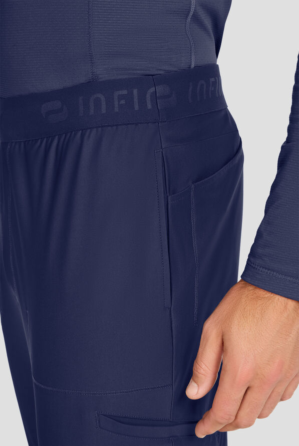 Infinity GNR8 Kinetic Knit Men's 6-Pocket STRETCH Logo Waistband Tapered Leg Cargo Scrub Pant - Navy - 3