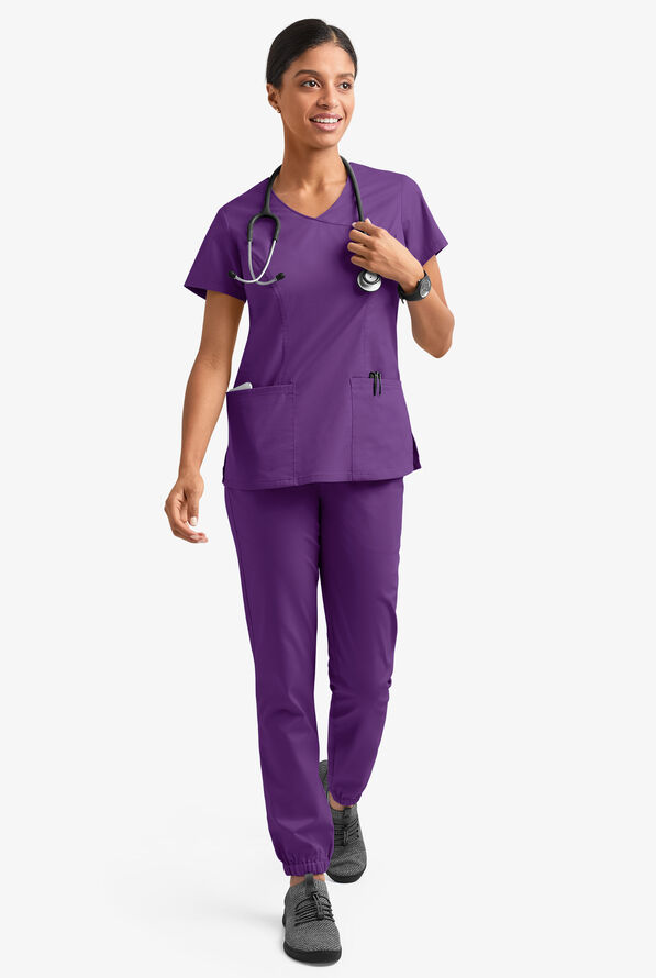 Butter-Soft STRETCH Women's 3-Pocket V-Neck Mock Wrap Scrub Top - Eggplant - 6