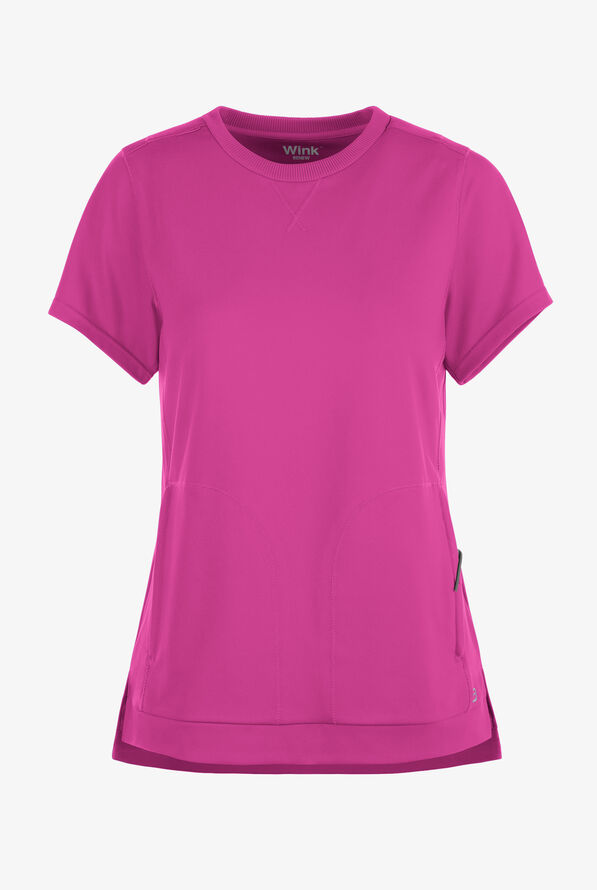 Wink Renew Knit Women's 2-Pocket STRETCH Rib-Knit Crew Neck Scrub Top - Raspberry - 1