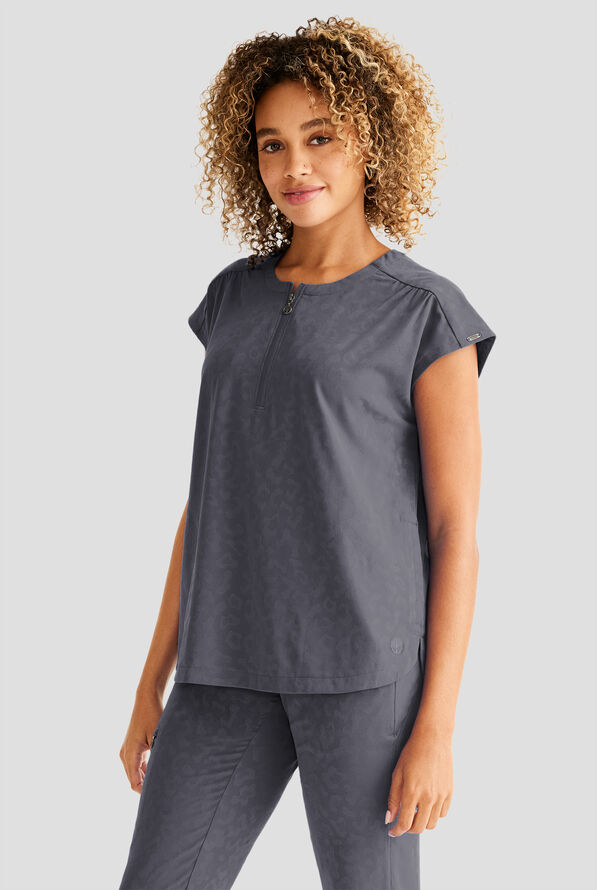 Healing Hands Purple Label Jayden Women's 2-Pocket STRETCH Leopard Jacquard Dolman Sleeve Scrub Top - Pewter - 2
