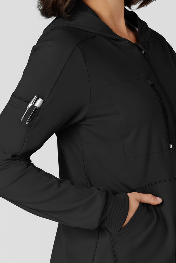 Wink Renew Knit Women's 4-Pocket STRETCH Front Zip Scrub Hoodie Jacket - Black - 2