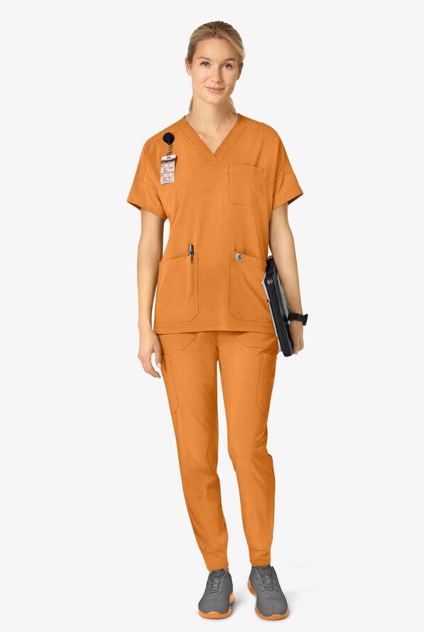 Carhartt Cross-Flex Force Women's 8-Pocket STRETCH Knit Cuff Cargo Jogger Scrub Pants - Petite - Fox Brown - 4