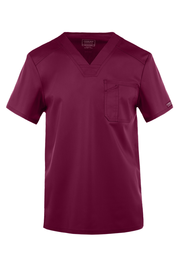 Camisa m&eacute;dica Cherokee Workwear Revolution con cuello en V y 1 bolsillo para hombre - Wine - 1