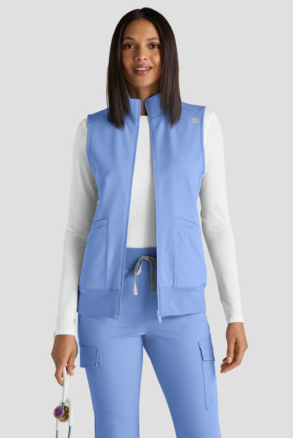 ReSurge Ebro Women's 6-Pocket Zip Front Stand Scrub Vest - Ceil Blue - 2