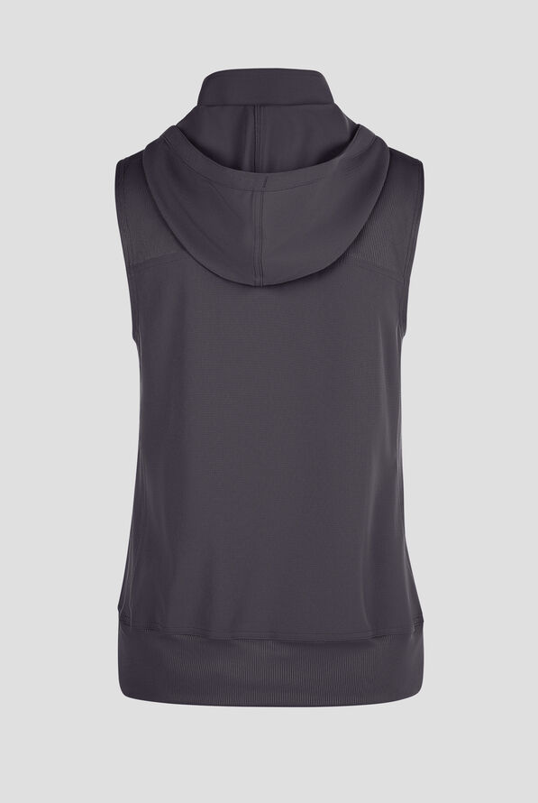 Med Couture Amp Women's 4-Pocket STRETCH Zip Front Removable Hoodie Scrub Vest - Pewter - 2