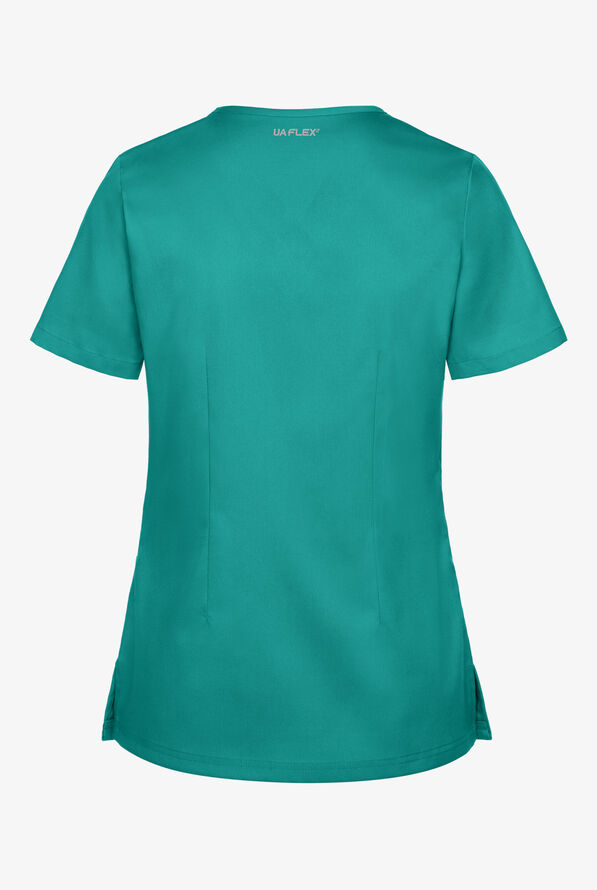 UA Flex2 Women's 4-Pocket V-Neck STRETCH Scrub Top - Teal - 3