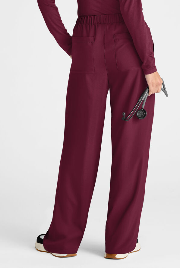 Easy STRETCH Hunter Women's 6-Pocket Relaxed Fit Wide Leg Scrub Pant - Wine - 4