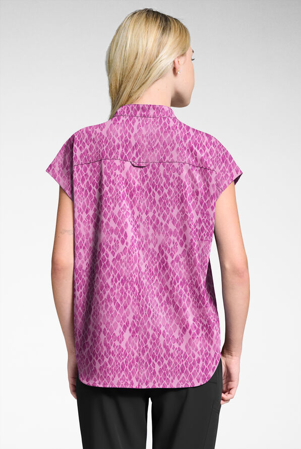 Easy STRETCH Subtle Snake Electric Fuchsia Women's Dolman Print Scrub Top - null - 2