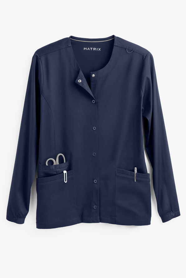 Maevn Matrix Women's 3-Pocket STRETCH Snap Front Scrub Jacket - Navy - 1