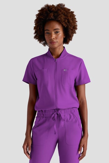 Easy STRETCH Nika Women's Zip Front Scrub Top&ndash; 2-Piece Jumpsuit Top