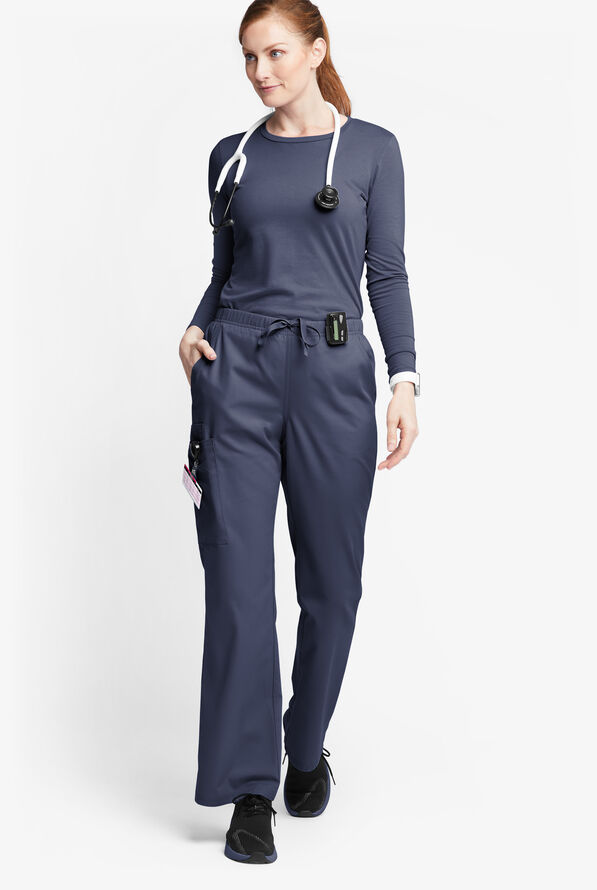 Butter-Soft Originals Women's 6-Pocket Mid Rise Flare Leg Scrub Pants - Tall - Navy - 4