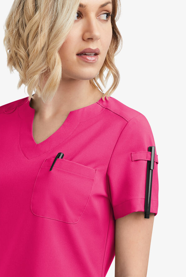 Easy STRETCH Nikki Women's 1-Pocket Scallop Neck Tuck-In Scrub Top - Flirt - 3