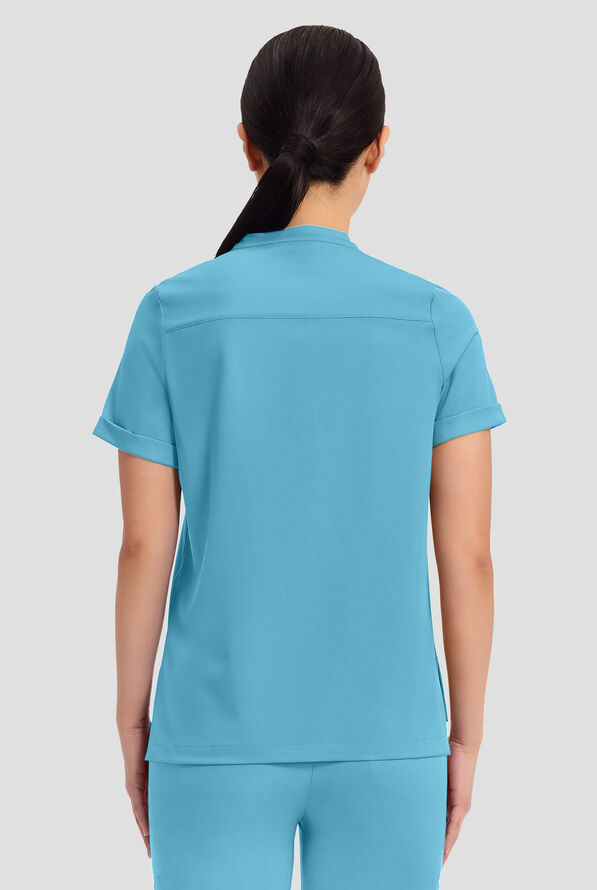 HH Works by Healing Hands Macy Women's 1-Pocket STRETCH Mandarin Collar Tuck In Scrub Top - Fresh Blue - 4