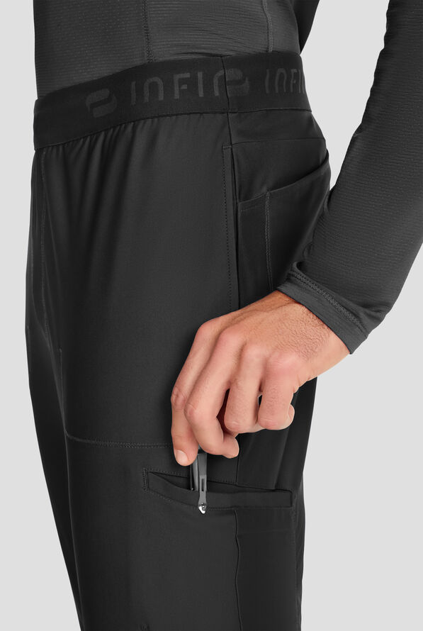 Infinity GNR8 Kinetic Knit Men's 6-Pocket STRETCH Logo Waistband Tapered Leg Cargo Scrub Pant - Black - 2